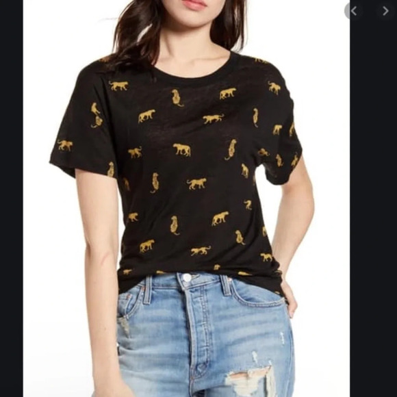 Rails Davie Black Wild Cats Linen Blend Sheer Tee Shirt Women’s Small Casual - Picture 3 of 14